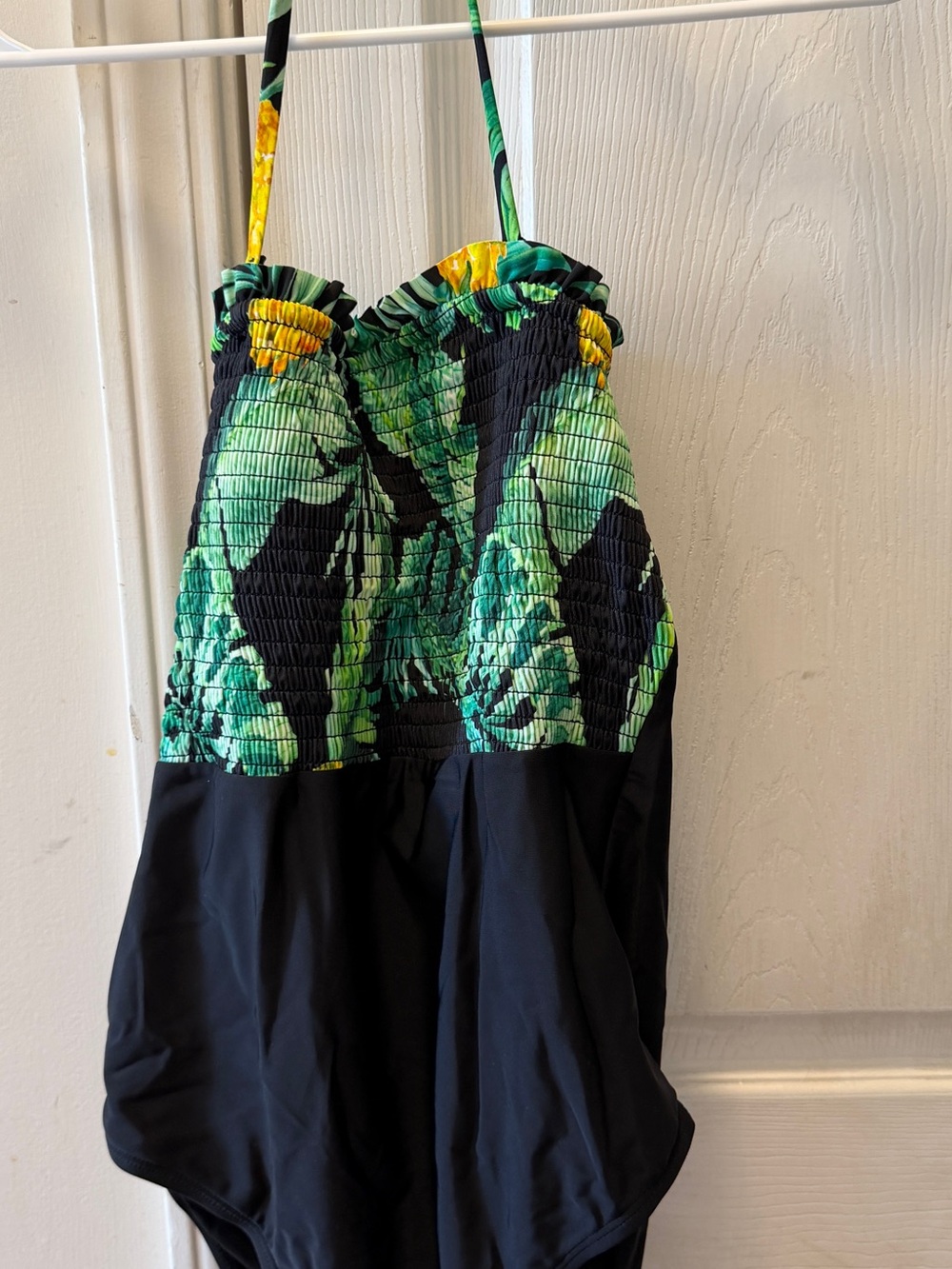 Womans Black & Green Tropical One-Piece Swimsuit